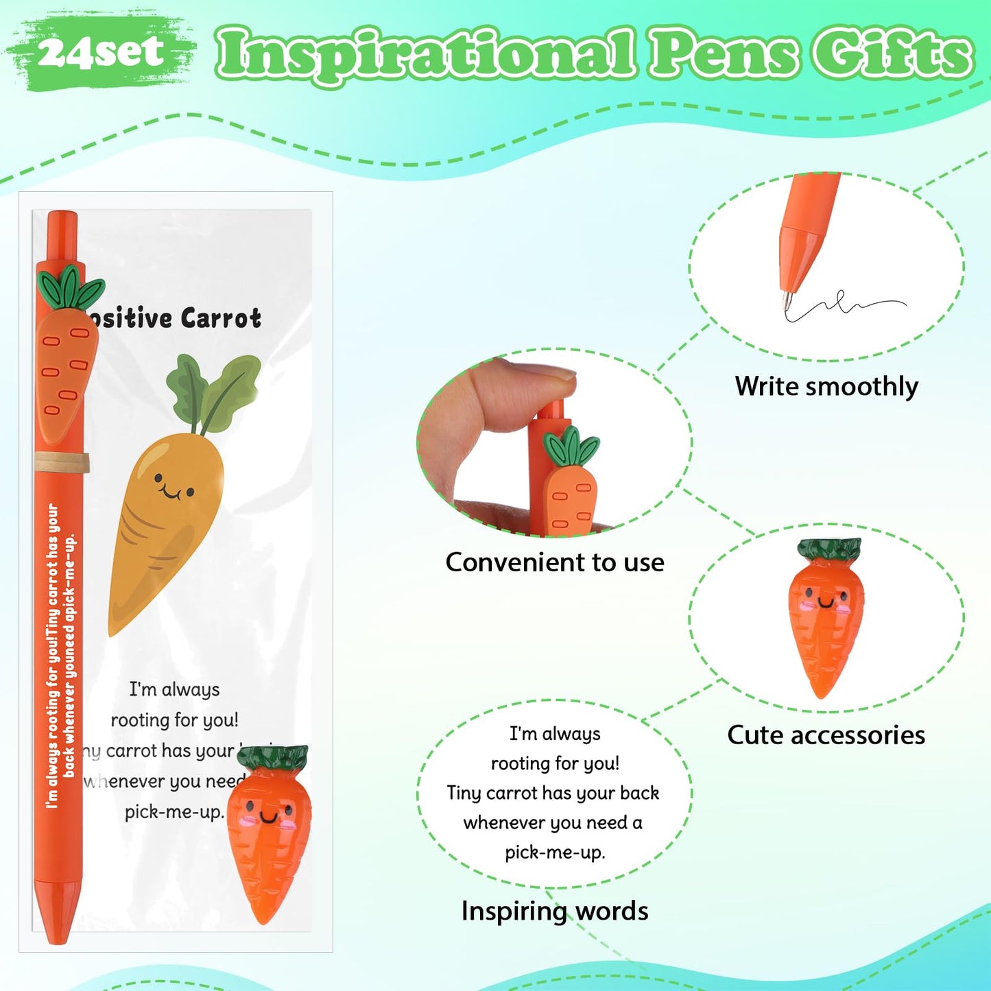 24 Sets Inspirational Gifts Motivational Pens Bulk Resin Ornament Thank You Gift Card Emotional Support Positive Pen Employee Appreciation Gifts for Coworker Staff Volunteer Teacher Nurse Gift