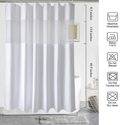 UFRIDAY Waffle Weave Fabric Shower Curtain with Mesh Window, Heavy Duty Decorative Bathroom Curtain with White Pique Pattern, Spa-Like Hotel Luxury, Water-Repellent,72 x 72 Inches