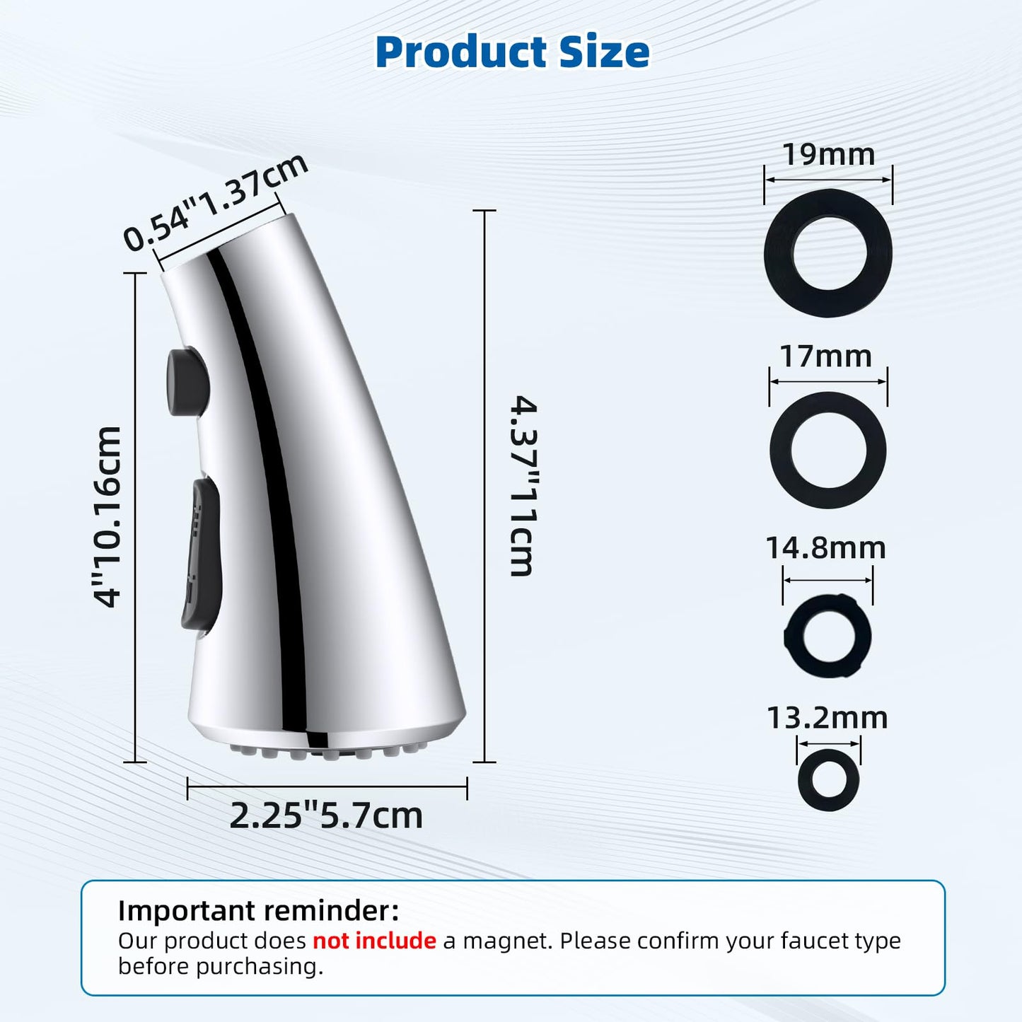 Hibbent Curved Pull Down Kitchen Faucet Head Replacement, 3-Function Kitchen Sink Spray Nozzle with 14 Adapters, Anti-Splash, Compatible with Kohler Bent Faucets, Chrome