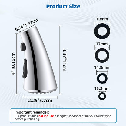 Hibbent Curved Pull Down Kitchen Faucet Head Replacement, 3-Function Kitchen Sink Spray Nozzle with 14 Adapters, Anti-Splash, Compatible with Kohler Bent Faucets, Chrome