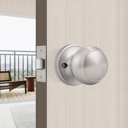Probrico (2 Pack Round Passage Door Knob(Non-Locking Knobs), Keyless Doorknobs Interior/Exterior Door Knob,Passage Knobs for Hallway/Closet,Satin Nickel Finish Modern Design Door Hardware