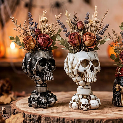 Skull Planter Gothic Home Decor, Cool Planters for Halloween Decorations Indoor/Outdoor Plants, Flower Pots, Plant Pots, Flower Pot, Plant Pot, Unique Statue Vase with Drainage(Tall Black Vases)