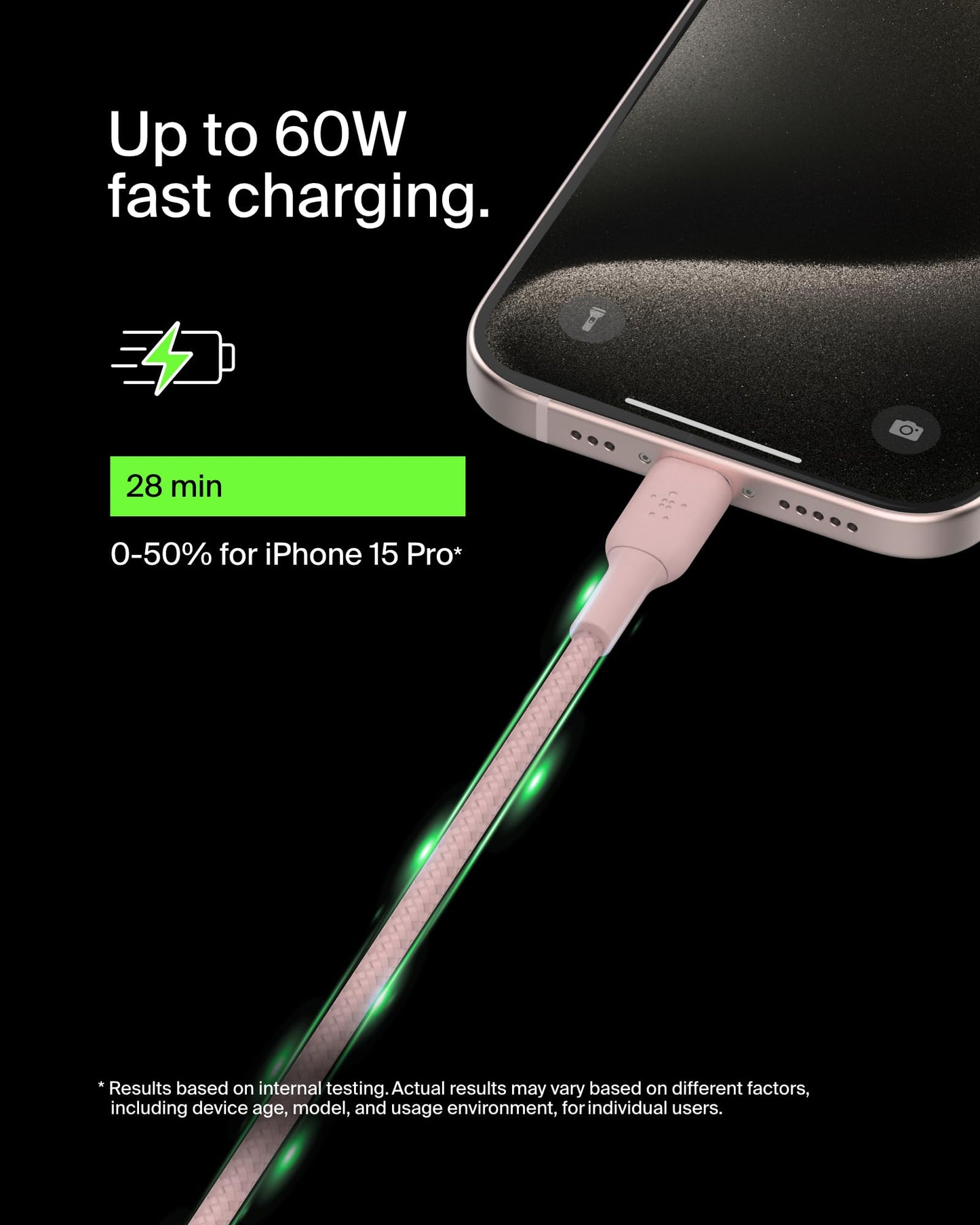 Belkin BoostCharge 2M/6.6ft Braided USB-C to USB-C Cable - Pink, Fast Charging & Data Transfer for iPhone 16 Series, Galaxy S24, S23, Pixel 8, 7, iPad Pro & More