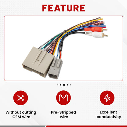 RED Wolf Radio Wiring w/Antenna Adapter RCA Input Replacement for Ford 2006-2012, Lincoln 2006-2010, Mercury 2006-2009 Aftermarket Stereo Install Wire Cable Harness with RCA Adapter Plug