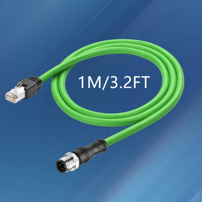 CERRXIAN M12 to RJ45 Ethernet Cable, M12 4 Pin D Code Male to RJ45 Male Cat5e Industrial Ethernet Shielded Cable SFTP 4PR 26AWG 3.2Ft