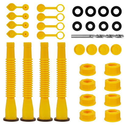 33 Pcs Gas Can Nozzle Replacement Kit, Gas Can Spouts Fits 5 Gallon Gasoline Cans, with Flexible Nozzles, Screw Collar Caps, Thicker Gasket, Spout Cap, Drill Bit and Fuel Vent Caps - for Smooth Flow