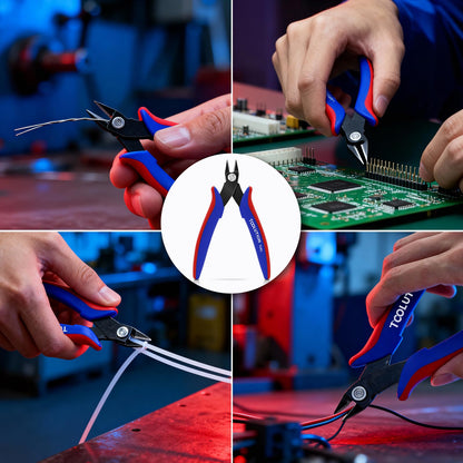 TOOLUTION 5 Pack Flush Wire Cutters - Small Diagonal Cut Pliers Side Cutter Snips Bulk - Micro Clippers for Cutting Zip Tie Plastic Model - Mini Nippers for Crafting Electrical Jewelry Making