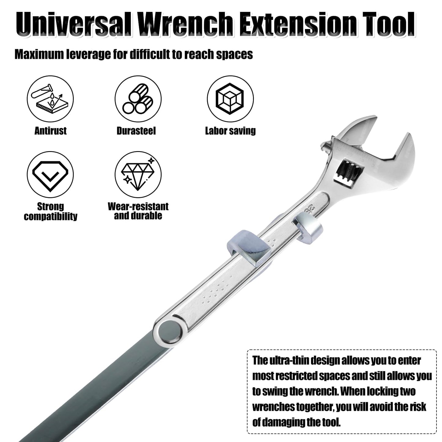 Wrench Extender Tool 15 inch, Heavy Duty Steel Torque Amplifier Bar, Universal Extension Wrench Adaptor for Extra Leverage - Ideal for Mechanics, DIY, Tightening Nuts/Bolts (Blue)