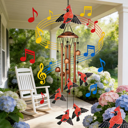 Cardinal Wind Chimes for Outside, Metal Bird Wind Chime with Aluminum Tubes, Garden & Porch Outdoor Decor, Red Cardinal Yard Decoration Gift