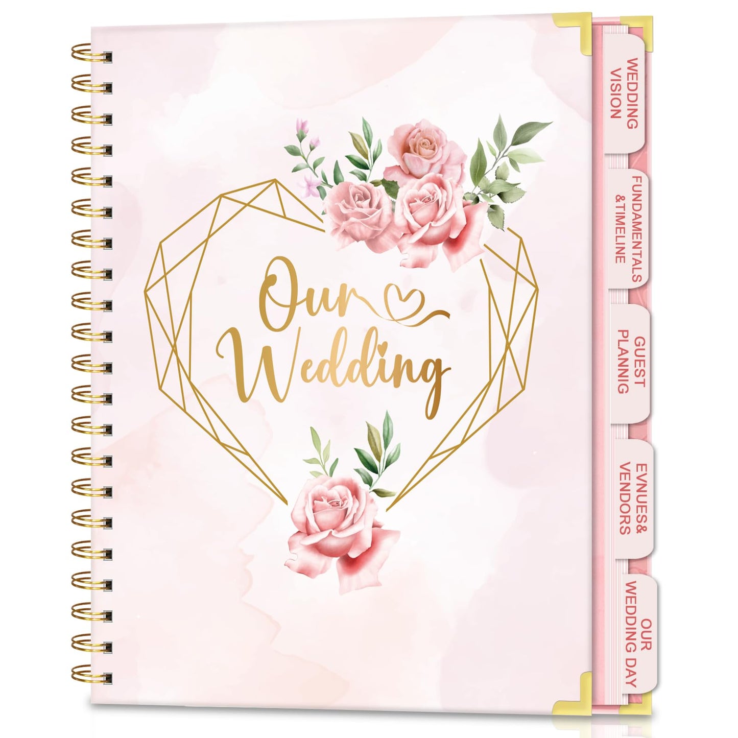 Wedding Planner For Bride-A4 Bridal Wedding Planning binder With 5 Tabbed Sections+Wedding Countdown Calendar,Unique Engagement Gifts For Couples,Pink Love
