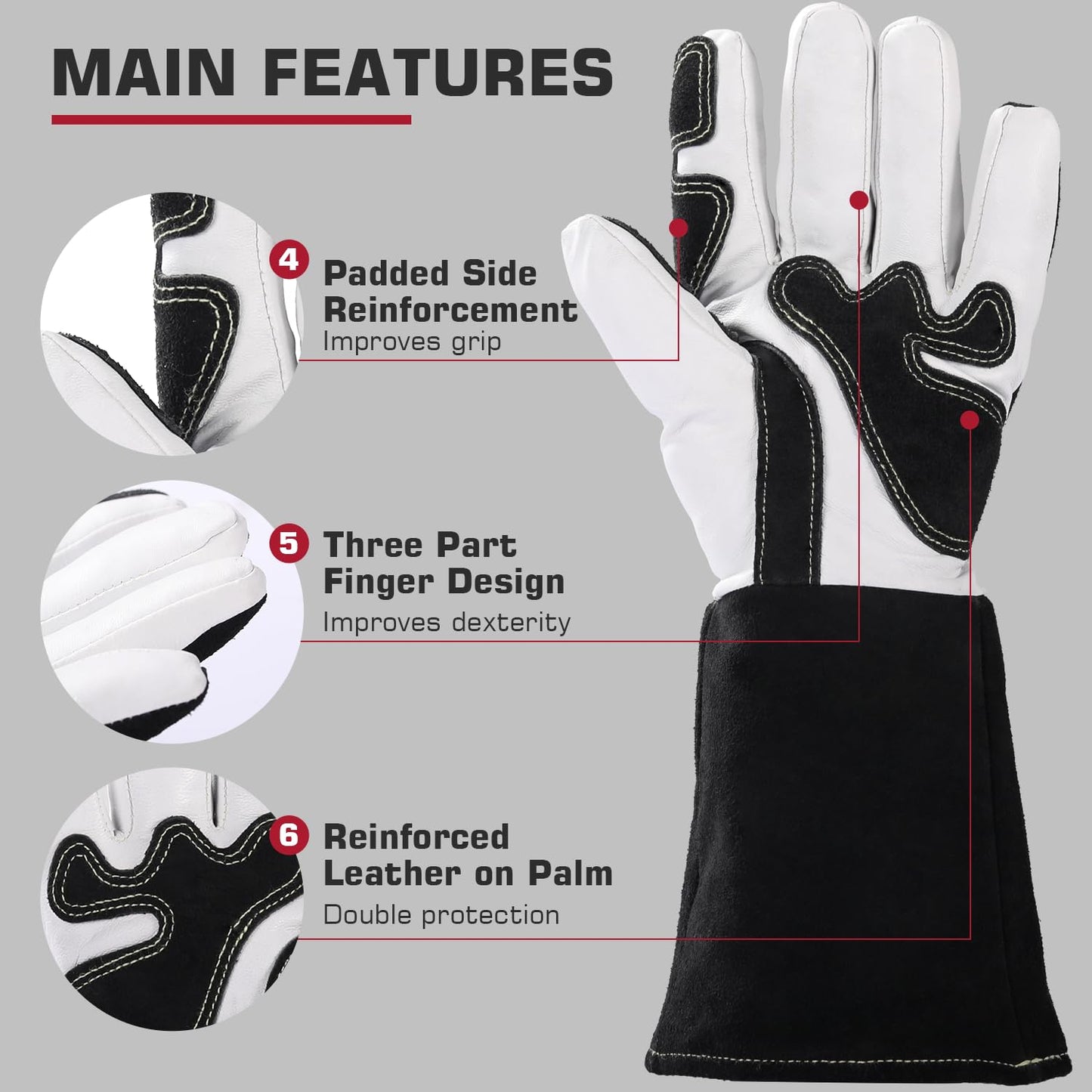 ARCCAPTAIN Tig Welding Gloves Premium Goatskin Grain Leather, Dexterity, Comfort, Duralble Tig Gloves for Work Protection