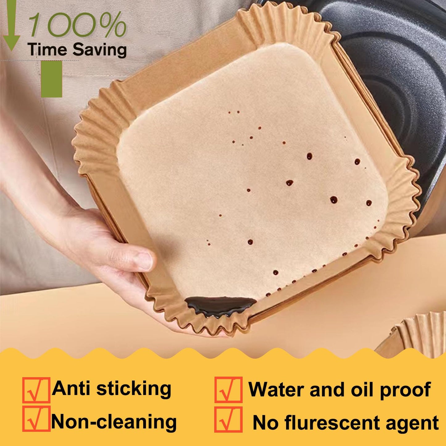 10 Inch Largest Square Air Fryer Disposable Paper Liner, XXL 100Pcs Air Fryer Parchment Paper Liners for 8QT or Bigger Air Fryer, Non-stick, Food Grade Baking Paper for Frying, Roasting and Microwave
