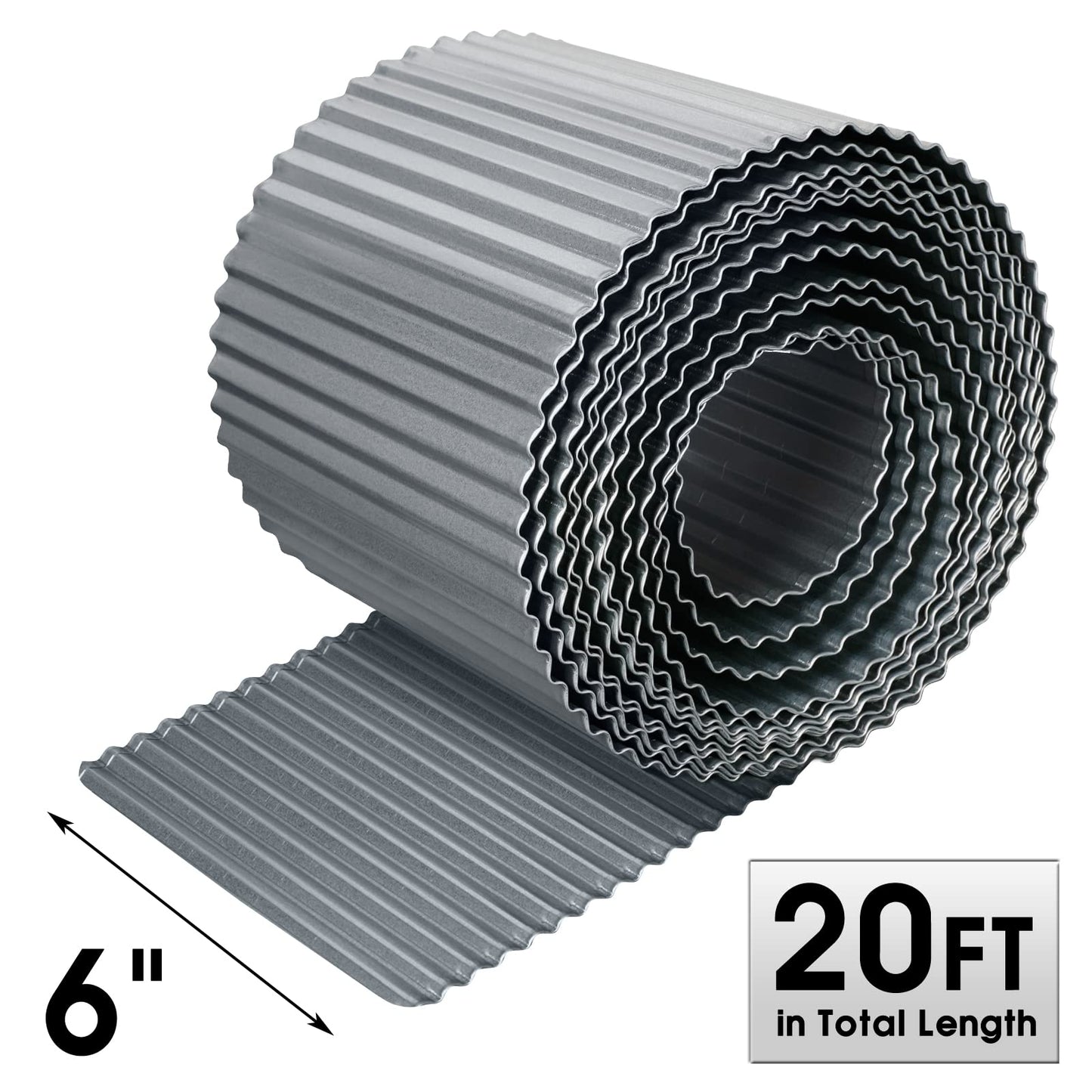 Worth Garden Corrugated Steel Landscape Lawn Edging - 6" x 20' Flexible Garden Lawn Border Edging for Raised Flower Bed Tree Fence