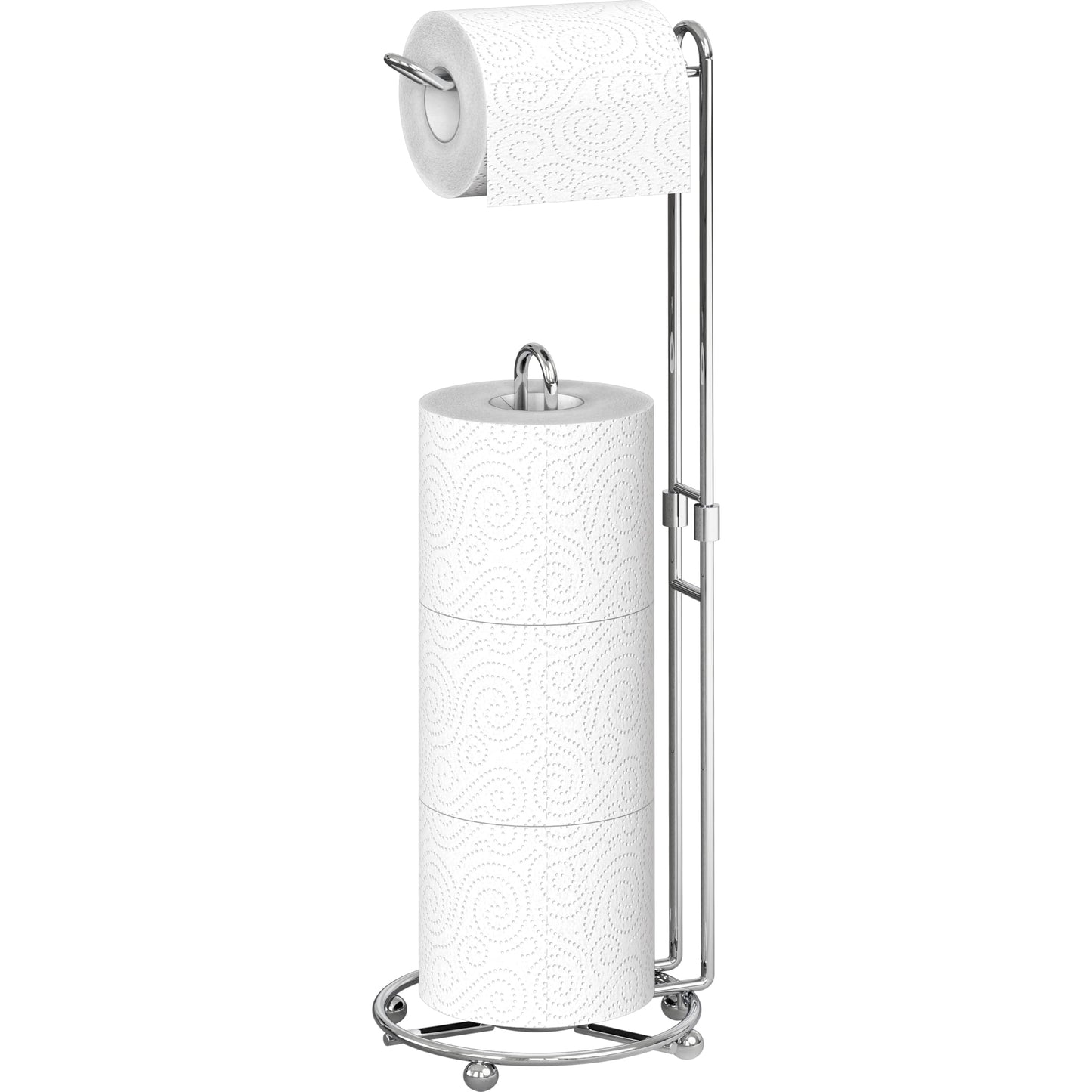 Simple Houseware Toilet Paper Holder Stand with Storage, Bathroom Freestanding Tissue Roll Organizer Holds 3–4 Rolls, Chrome