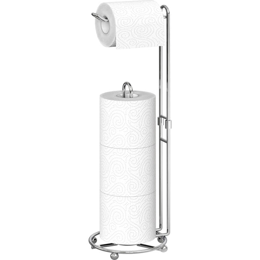 Simple Houseware Toilet Paper Holder Stand with Storage, Bathroom Freestanding Tissue Roll Organizer Holds 3–4 Rolls, Chrome