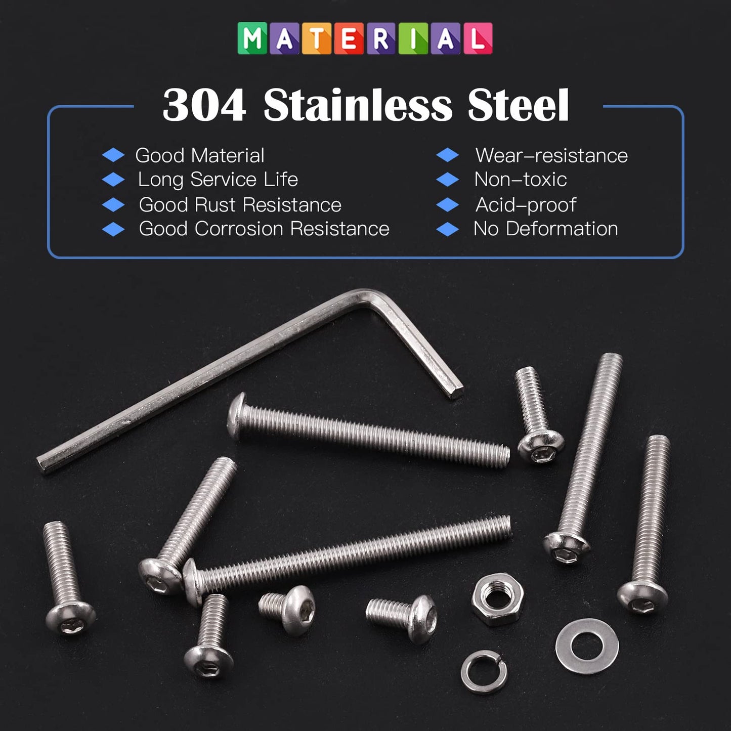 Glarks 1021Pcs M3 Button Head Screws 304 Stainless Steel Hex Socket Cap Screws Bolts and Nuts Washers Assortment Kit with Hex Wrench for Machinery Furniture Car Repair