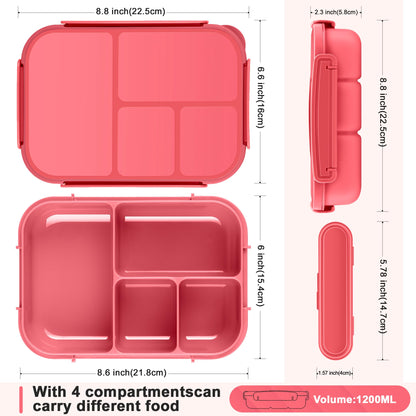 Amathley Lunch Box Kids,Bento Box Adult Lunch Box,Leakproof Lunch Containers for Adults/Kids/Toddler,1200ML-4 Compartments bento Lunch Box with Utensil,Microwave & Dishwasher Safe (Pink Berry)