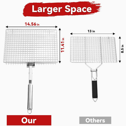 RTT Grill Basket Extra Large, Grill Accessories for Outdoor Grill, Fish & Veggie Grill Basket, Stainless Steel, Rectangular, Silver