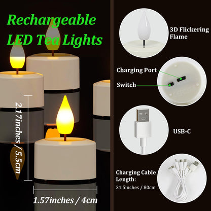 SoulBay Rechargeable Tea Lights with Remote, 6pcs LED Electric Flameless Flickering Candles with Timer & USB Cable for Home Lantern Table Party Bedroom Holiday Decorations, No Battery Needed