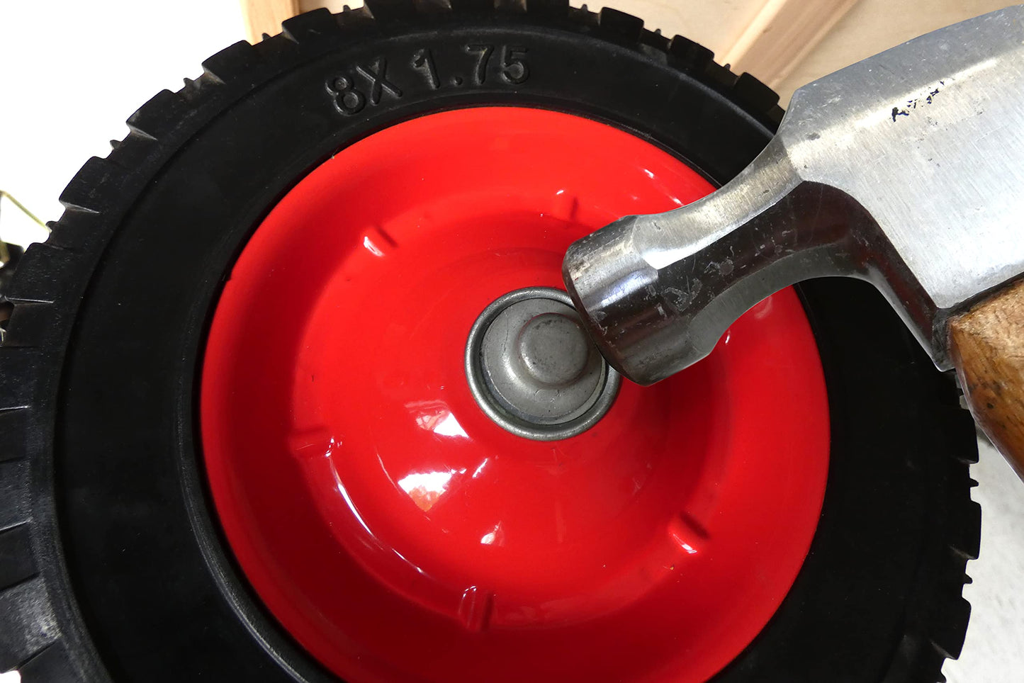 Shepherd Hardware 9594 8-Inch Semi-Pneumatic Rubber Tire, Steel Hub with Ball Bearings, Ribbed Tread, 1/2-Inch Centered Axle Diameter