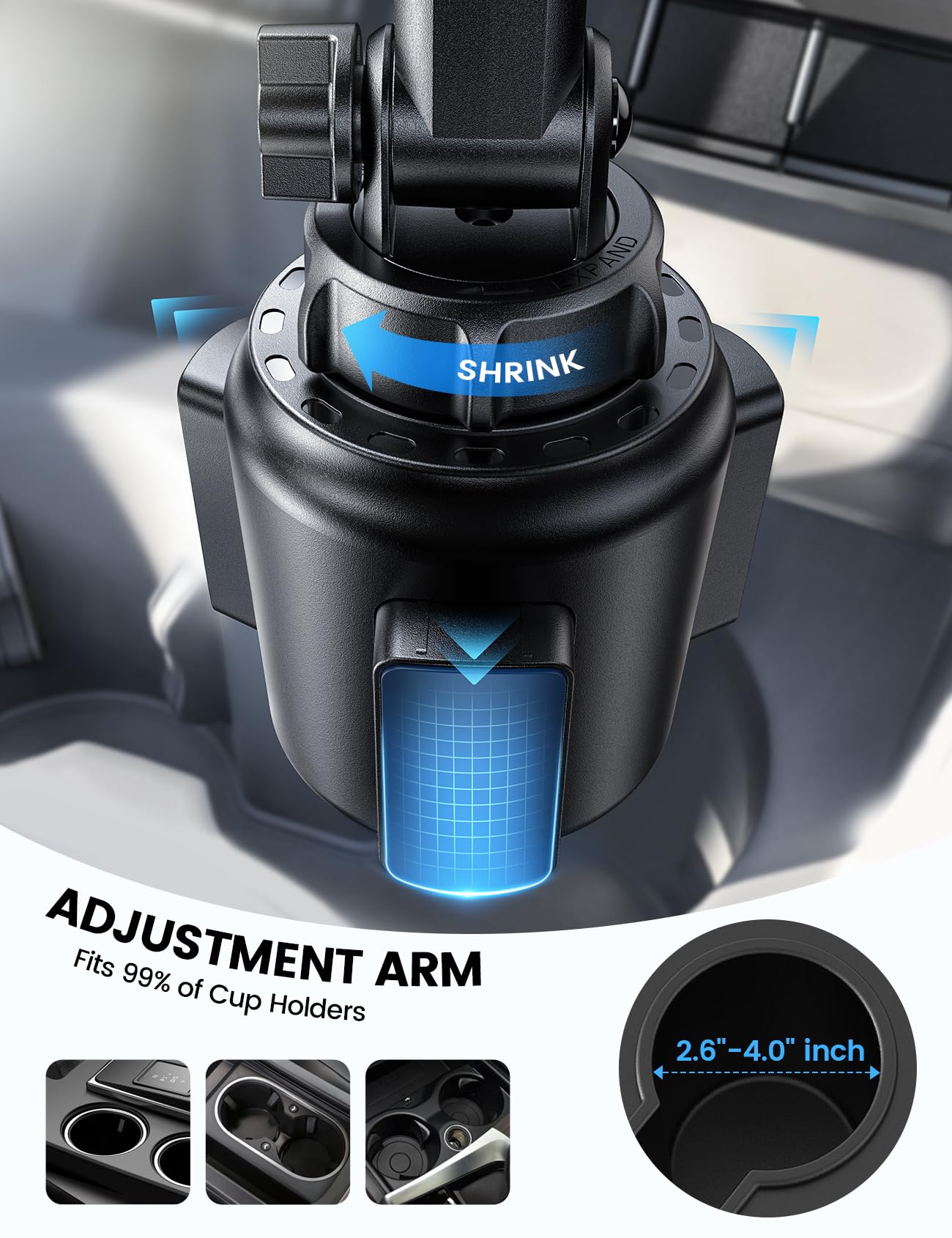 Cup Holder Phone Mount for Car - Lamicall Longer Neck Cup Phone Holder with Universal Adjustable Base, [Thick Case Friendly] Cupholder Cell Phone Car Mount Mom Gift for Truck Golf Cart for All 4"-7"