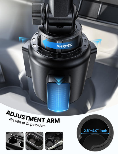 Cup Holder Phone Mount for Car - Lamicall Longer Neck Cup Phone Holder with Universal Adjustable Base, [Thick Case Friendly] Cupholder Cell Phone Car Mount Mom Gift for Truck Golf Cart for All 4"-7"