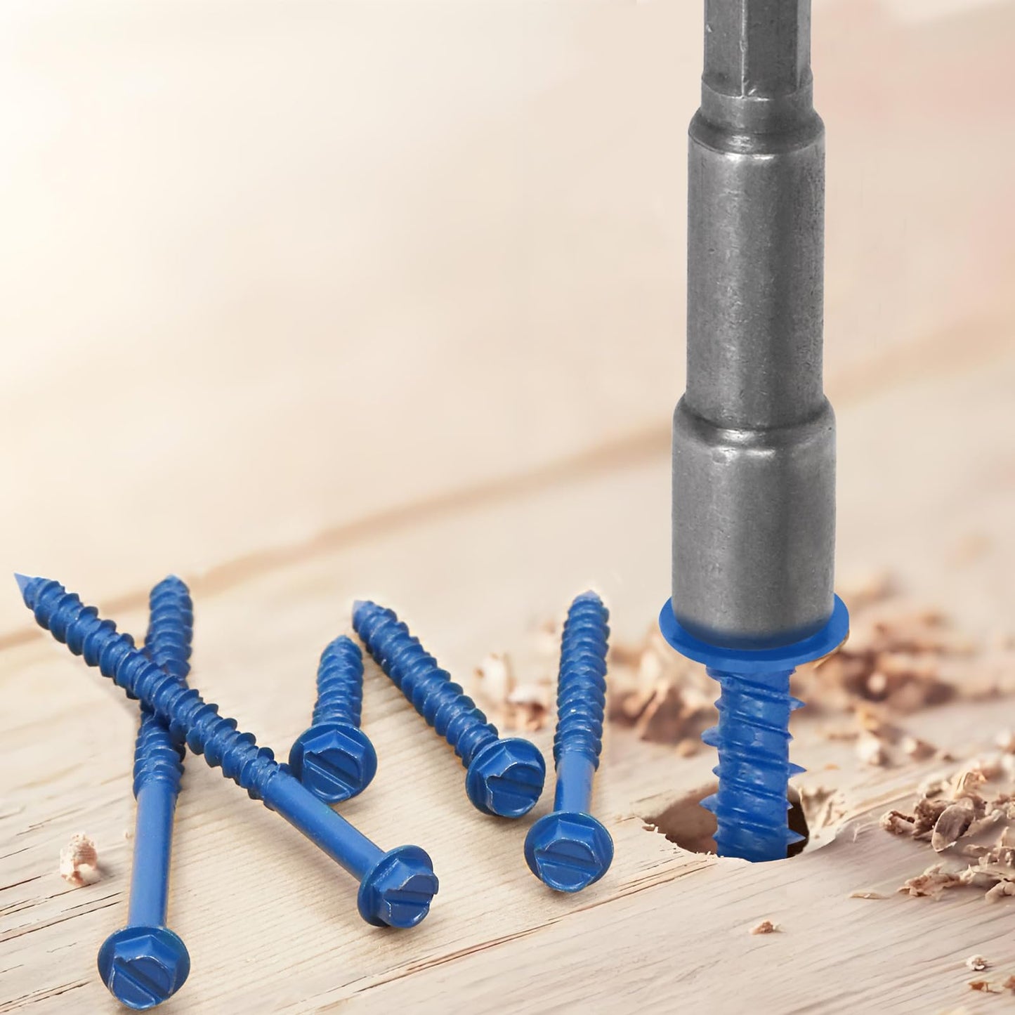 Mardatt 102Pcs 1/4” 5 Sizes Concrete Screws, Slotted Hex Washer Head Concrete Screws Anchor with Drill Bit and Hex Bit Socket, Self Tapping Masonry Screws for Anchoring to Masonry Block Brick Stucco