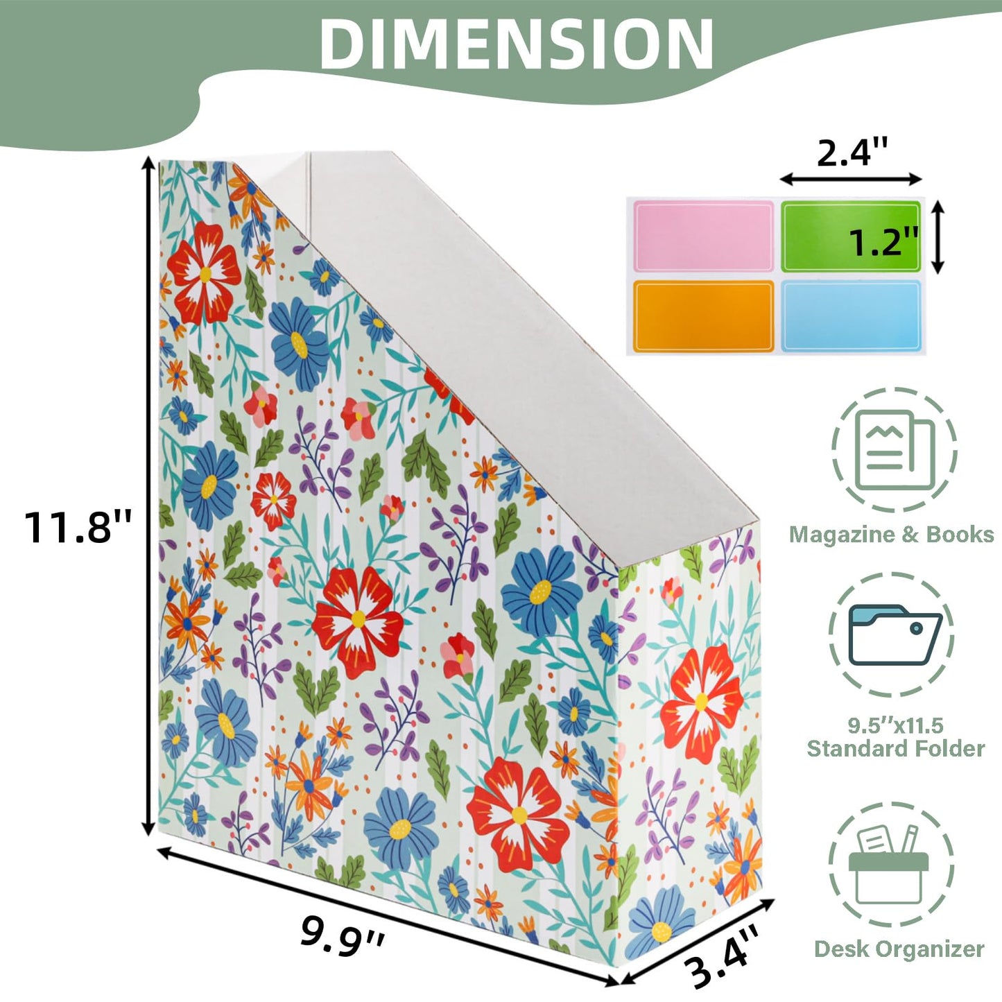 WRINGKIT 20 Pack Cardboard Magazine File Holder, Foldable Magazine Organizer Box, Large Decorative Magazines Storage Bin with Blank Label Sticker for School Office Shelves, File Folders for Documents