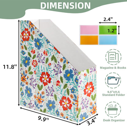 WRINGKIT 20 Pack Cardboard Magazine File Holder, Foldable Magazine Organizer Box, Large Decorative Magazines Storage Bin with Blank Label Sticker for School Office Shelves, File Folders for Documents