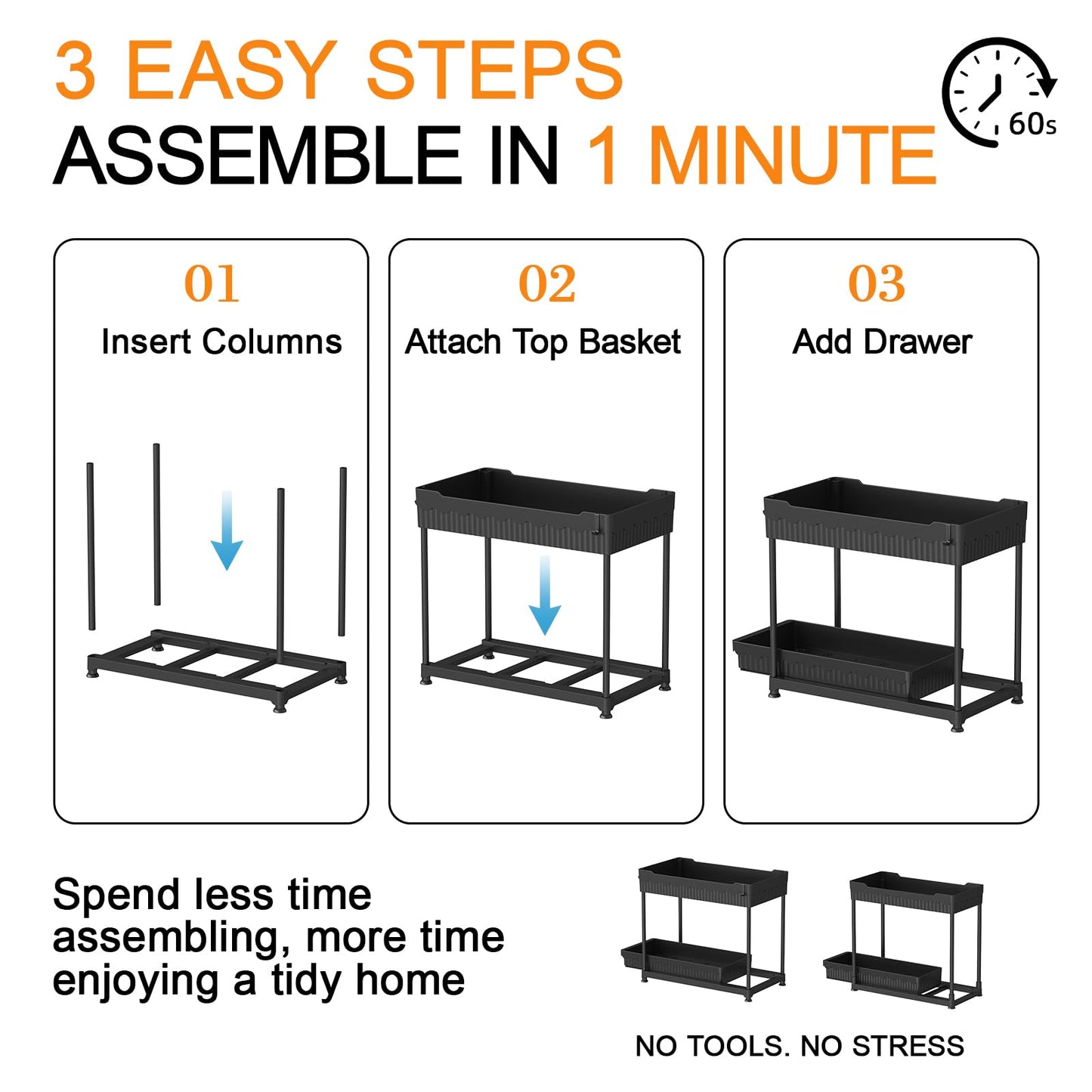 Sevenblue 2 Pack Under Sink Organizer and Storage, 2 Tier Sliding Bathroom Organizers, Multi-Use Under Sink Organizer for Bathroom and Kitchen,Black…