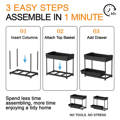 Sevenblue 2 Pack Under Sink Organizer and Storage, 2 Tier Sliding Bathroom Organizers, Multi-Use Under Sink Organizer for Bathroom and Kitchen,Black…