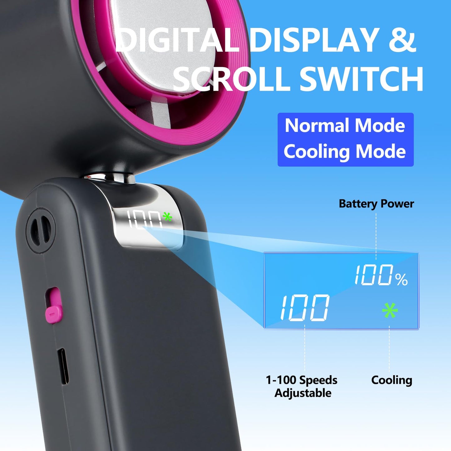 Portable Handheld Fan with Ice Cooling 5000mAh Turbo Rechargeable Personal Hand held Fans 13500RPM High-Speed (1-100) 24H Runtime 180° Foldable Mini Cooling Fans for Camping Travel Outdoor(Gray)