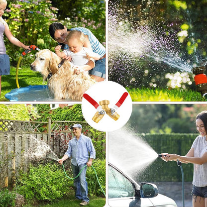 Y Valve 2 Way Hose Adapter Garden Hose Splitter Brass Splitter with Stainless Steel Long Handle Brass Y Valve Water Garden Thread Quick Connect Connector Shut Off Bib (0.75inch)