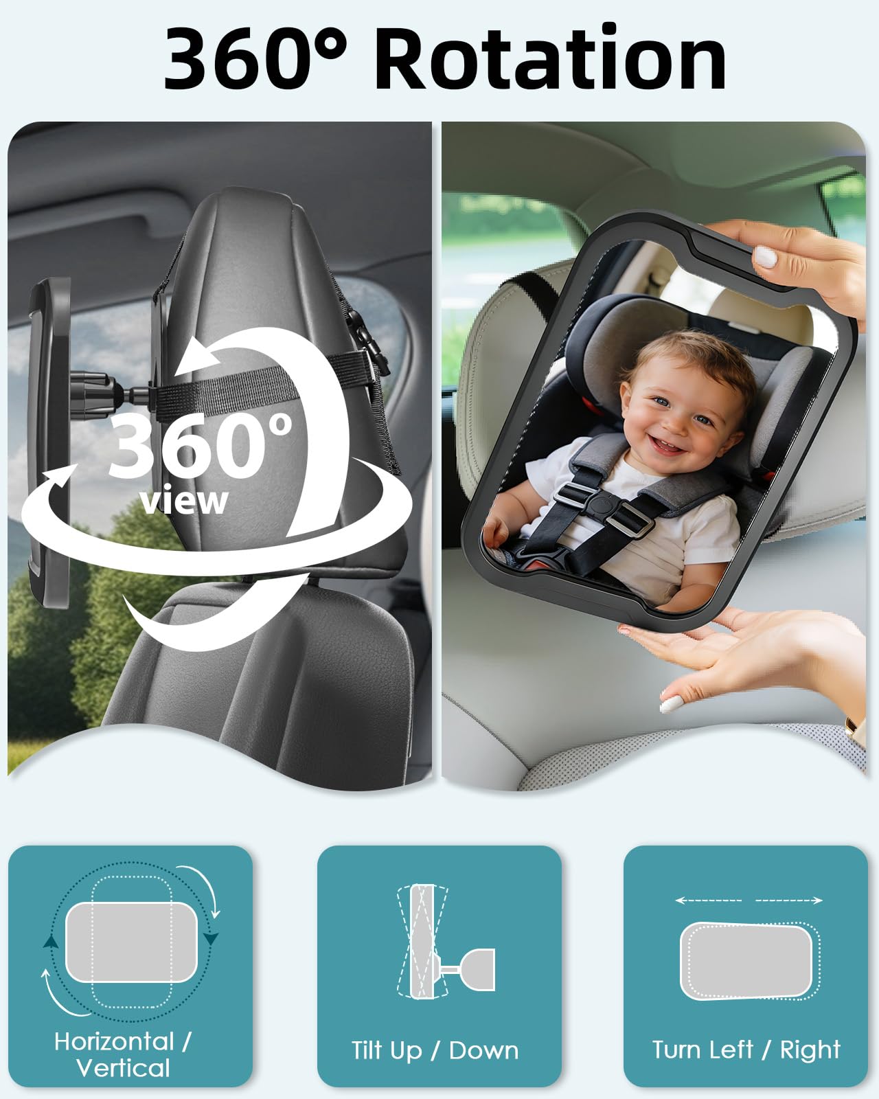 Zacro Baby Car Mirror 2Pcs - Shatterproof Acrylic Car Mirror Baby Rear Facing, 360° Adjustable Baby Mirror for Back Seat-Easily to Observe Babys' Every Move, Anti-Slip and Safety
