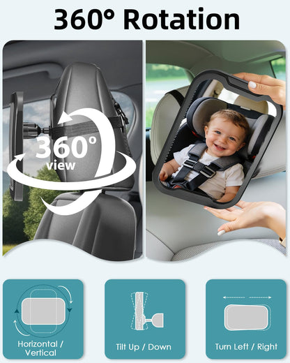 Zacro Baby Car Mirror 2Pcs - Shatterproof Acrylic Car Mirror Baby Rear Facing, 360° Adjustable Baby Mirror for Back Seat-Easily to Observe Babys' Every Move, Anti-Slip and Safety