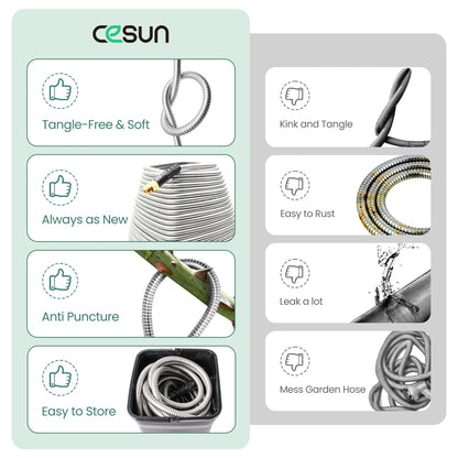 Cesun Metal Garden 5FT, Short Connector, Water Lead-in Hose Extension, Extremely Flexible, for Hose Reel/RV/Dehumidifier, Lightweight/Durable/Drinking Water Safe, Female to Male
