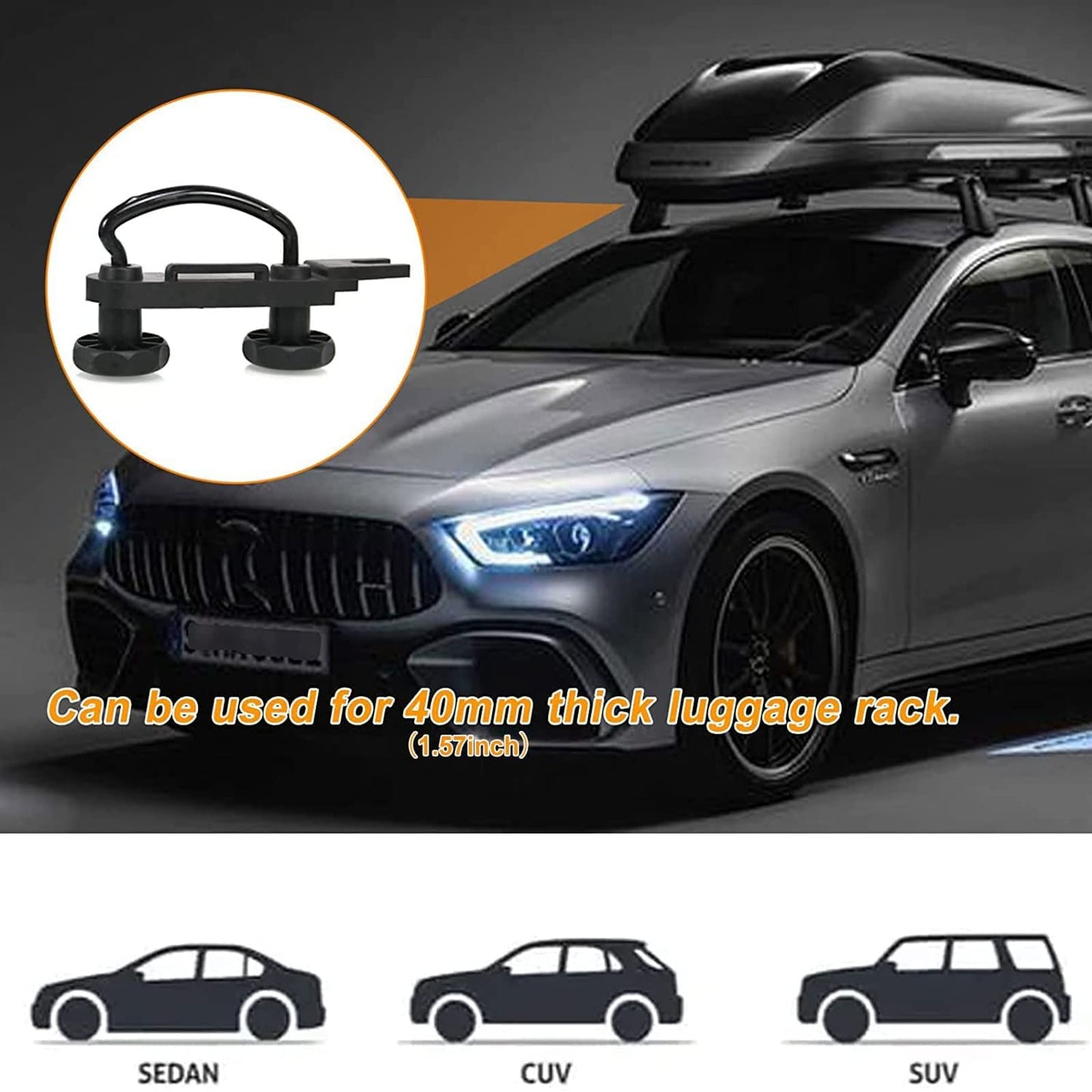 RYANSTAR RACING 4 PCS Stainless Steel Roof Box U-Bolt Clamps Rooftop car Van mounting Accessories U-Bracket mounting Accessories, 85mm Internal Width, with 8 Lock Nuts, 2 Strap Kit for Most Cars