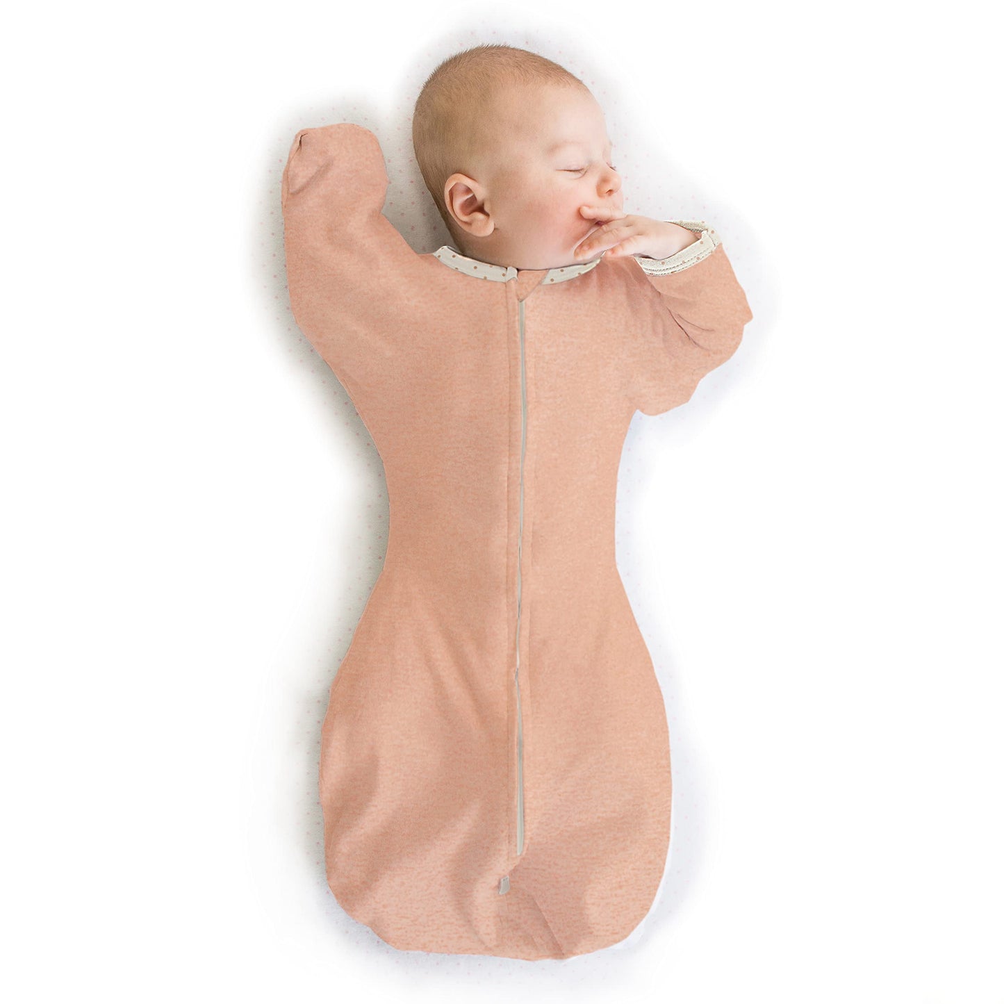 SwaddleDesigns Transitional Swaddle Sack, Arms Up Half-Length Sleeves & Mitten Cuffs, Swaddle for Newborn Transition to Baby Sleep Sack Wearable Blanket, 3-6 Month, 14-21 lb, Heathered Peach Blush