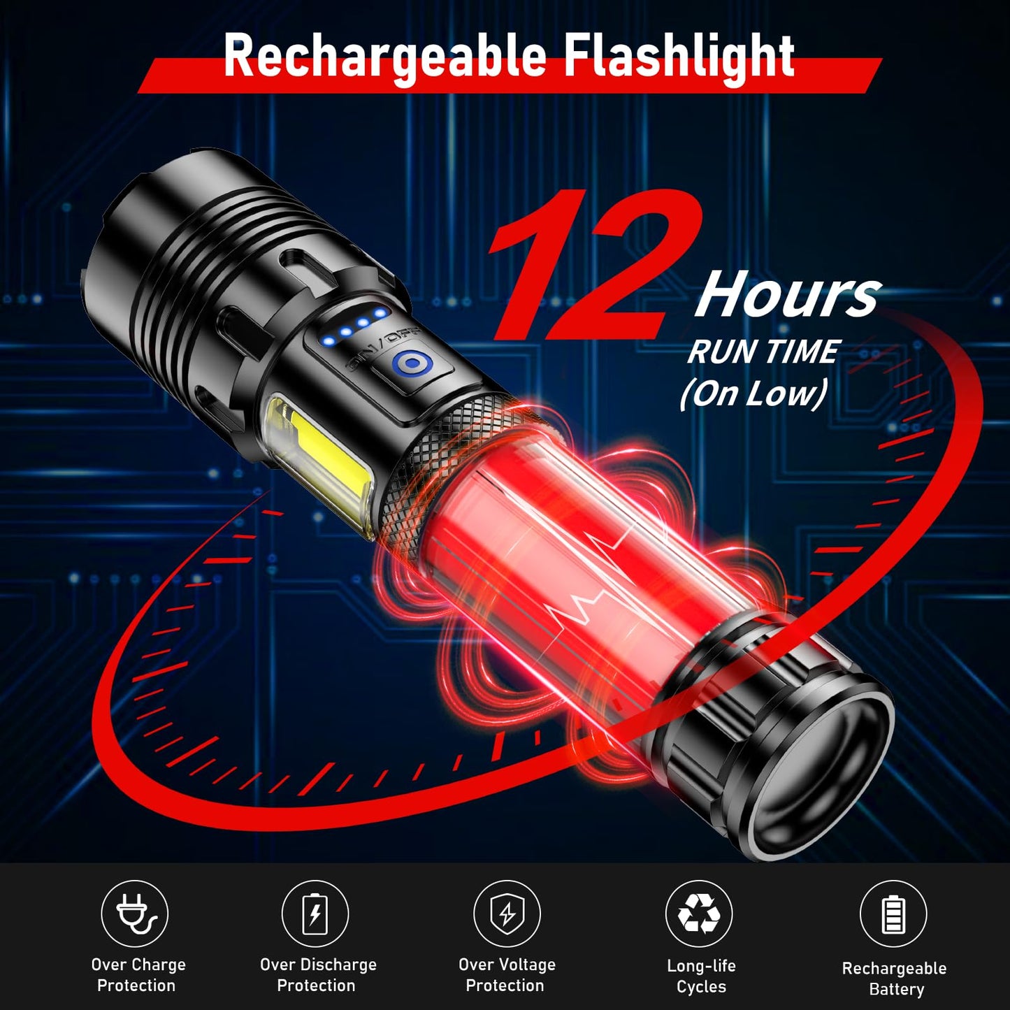 Shadowhawk Flashlights Rechargeable 990000 High Lumens - 30W Tactical LED Flash Light | 7 Modes with COB Light, XHM90.2 Super Bright Torch Light Battery Powered, Waterproof Lampe de Poche for Camping