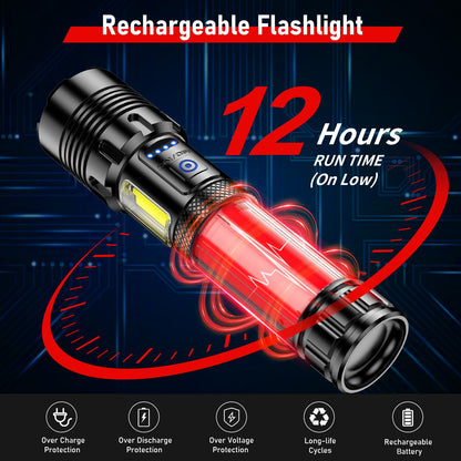 Shadowhawk Flashlights Rechargeable 990000 High Lumens - 30W Tactical LED Flash Light | 7 Modes with COB Light, XHM90.2 Super Bright Torch Light Battery Powered, Waterproof Lampe de Poche for Camping