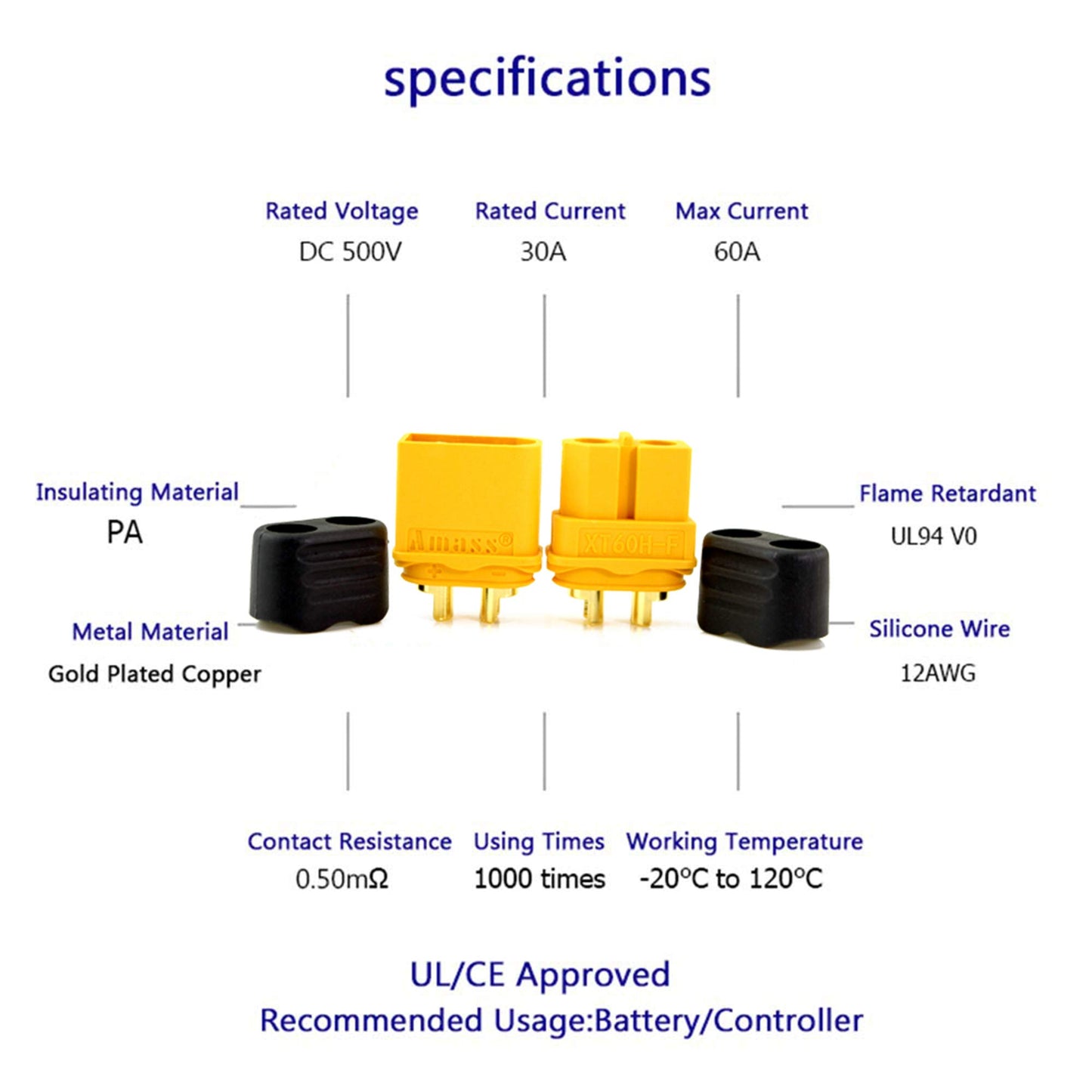Amass 20 Pair XT60H Bullet Connector Plug Upgrated of XT60 Sheath Female & Male Gold Plated for RC Parts … … …