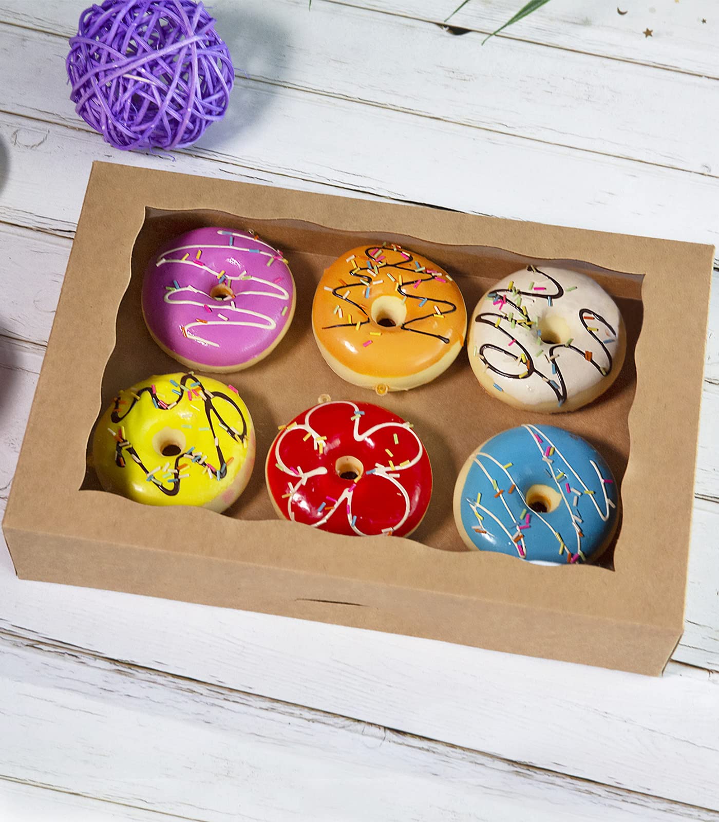 Brown Pastry Bakery Box 14x10x3inch,Large Donuts,Muffins,Cookies Boxes with PVC Window - Auto-Pop up Paper Box Nature Cardboard Take Out Container,Pack of 15 (Brown, 15)