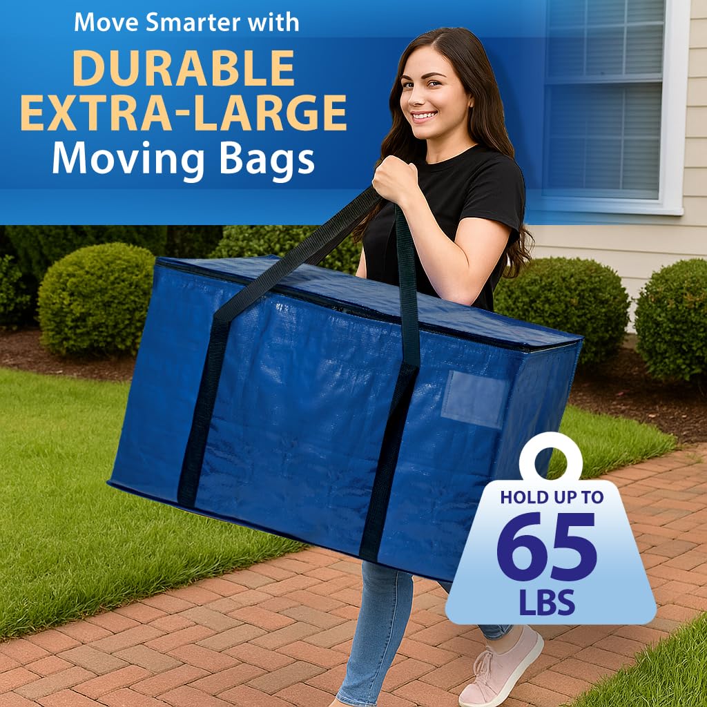 ClearSpace Heavy Duty Moving Bags or Storage Bag – Large Moving Boxes with Backpack Straps, Zippers & Handles – Perfect for College Dorm, Traveling, Camping, Christmas Decorations, 2 Pack