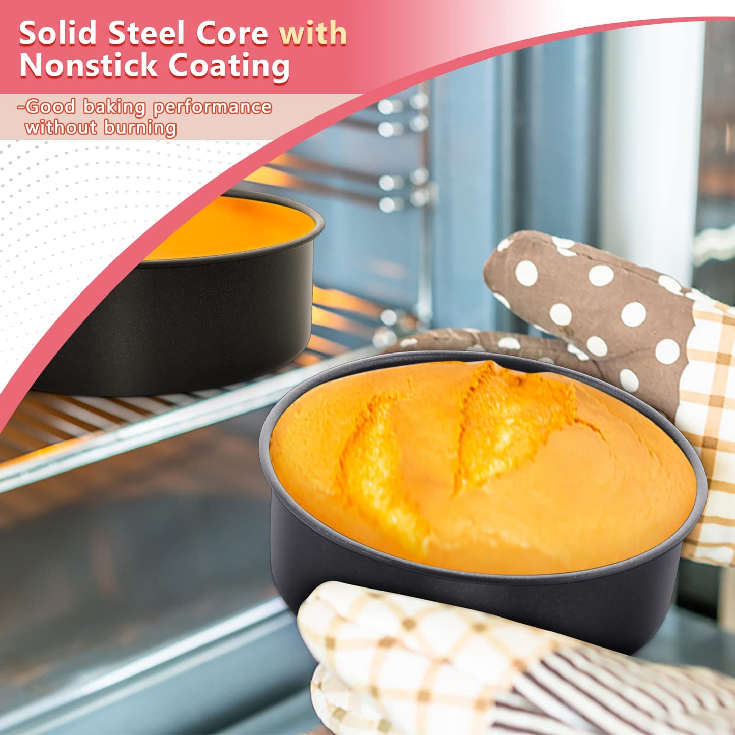 6 Inch Cake Pan Set of 3, E-far Nonstick Stainless Steel Small Round Cake Pans Tin for Baking Layer Cakes, Stainless Steel Core & Non-Toxic Coating, Straight Side & 2 Inch Deep
