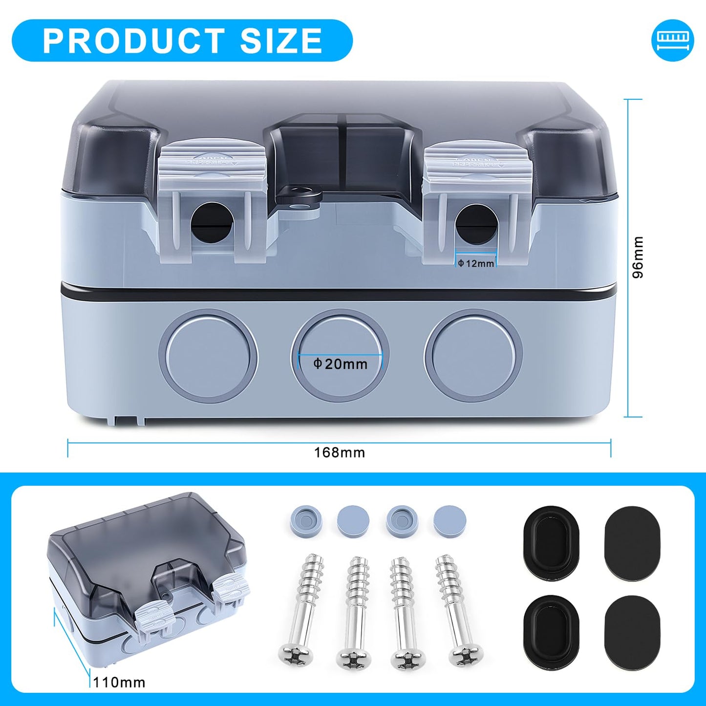 Zhushan Outdoor Weatherproof Wall Power Socket - Dual Function: Single 15A Waterproof Socket w/ 2 Gang Switched Cover, IP66 Rated, Lockable - Ideal for Garden, Outdoor, Indoor Use (125V/110-250V