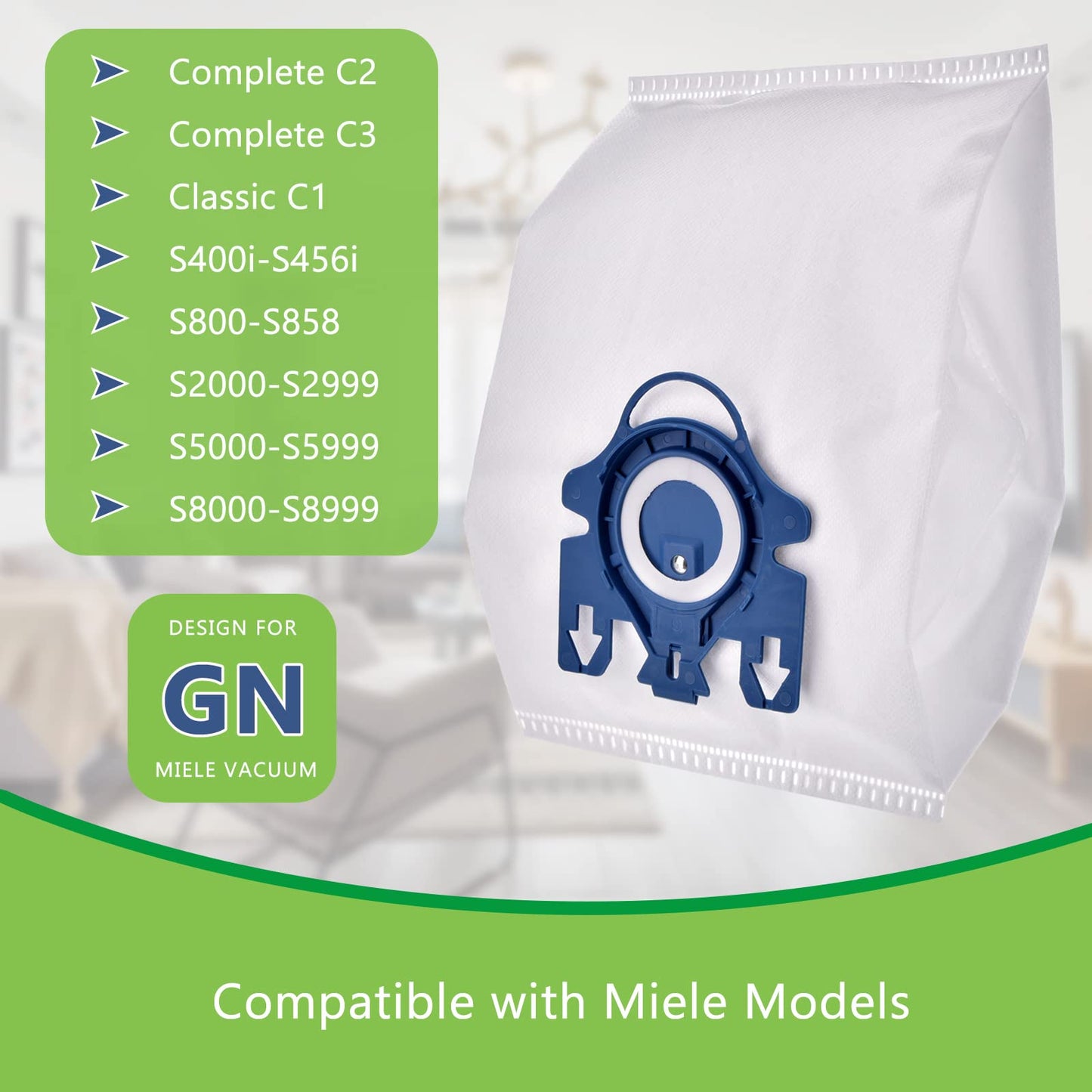 12 Pack Dust Bag Compatible with GN Classic C1 Complete C1 C2 C3 S227 S240 S270 S400 S2 S5 S8 Series Canisters Vacuum Cleaner,4 Motor Protection,4 AirClean Filters