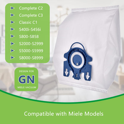 12 Pack Dust Bag Compatible with GN Classic C1 Complete C1 C2 C3 S227 S240 S270 S400 S2 S5 S8 Series Canisters Vacuum Cleaner,4 Motor Protection,4 AirClean Filters