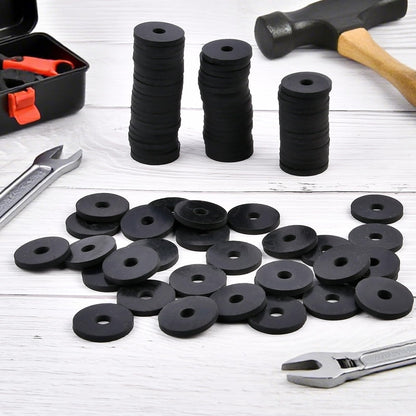 Supkiir 200Pack Rubber Flat Washers 1” OD x 1/4” ID x 1/8” Thickness, Heavy Duty Abrasion Resistant Black Faucet Washers Spacer for Automotive Construction Electronics Marine Plumbing