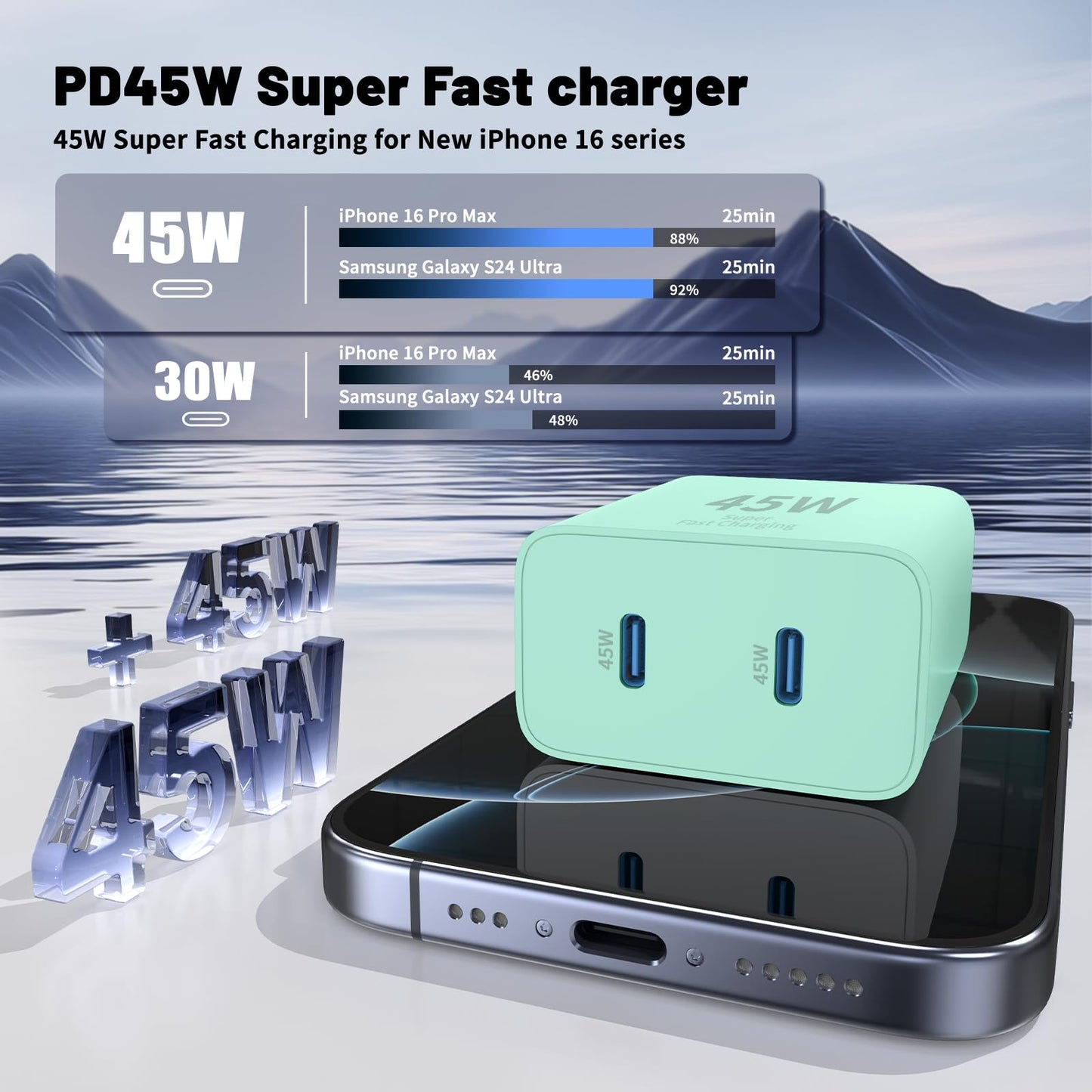 QZIIW i Phone 16 15 Charger Fast Charging, 45W Dual Port USB C Fast Charger Block & Extra Long 60W 3FT+ 6 FT USB C Cable - PD Quick Adapter 3.0 for i Phone 16 15 Pro Max/16 15Pro/16 15 Plus.Samsung