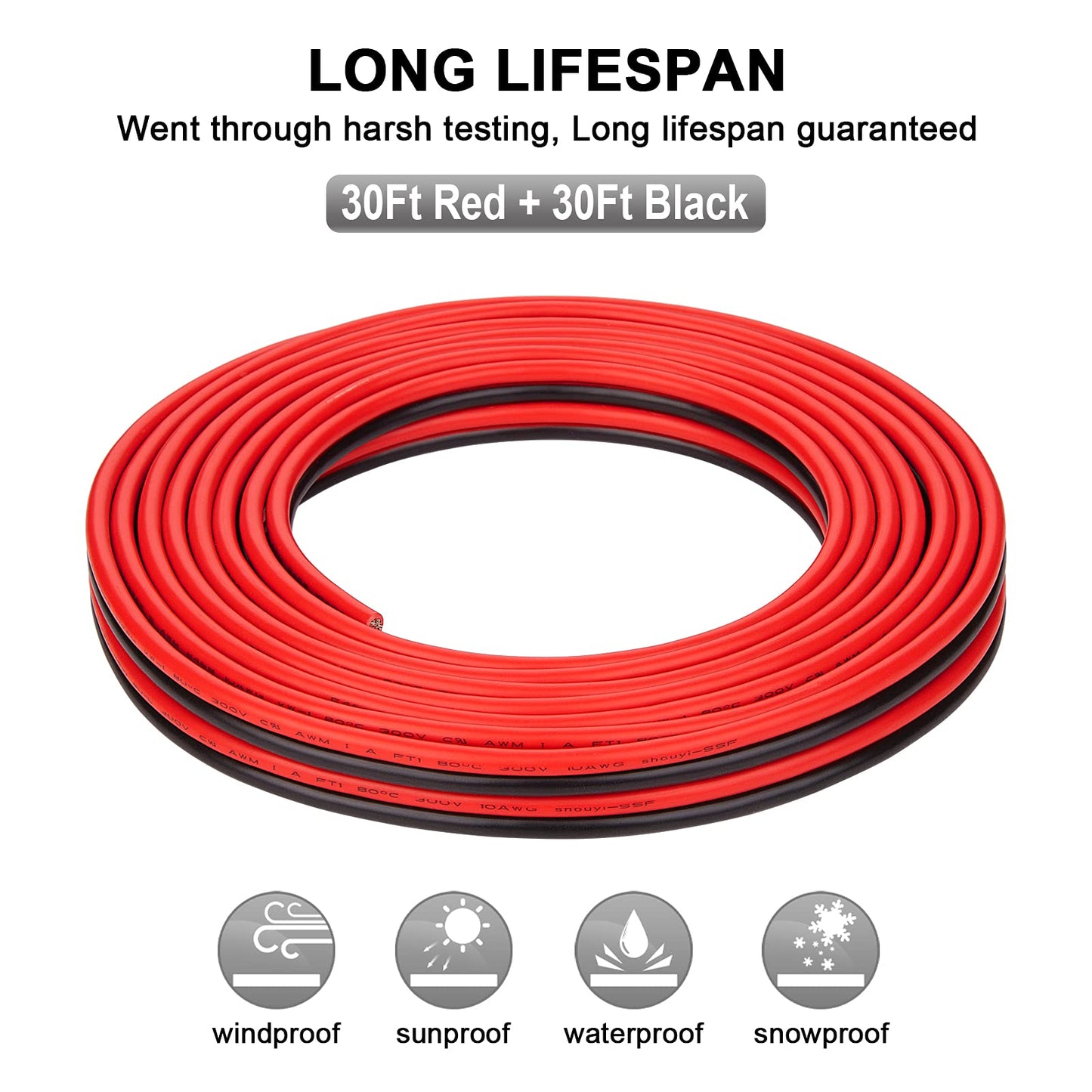 10 Gauge Wire - iGreely 30 FT 10/2 Gauge Tinned Copper Low Voltage Wire Electrical Wire Cable for Solar Panel Car Audio Automotive Trailer Marine Harness Wiring 10AWG 30Ft